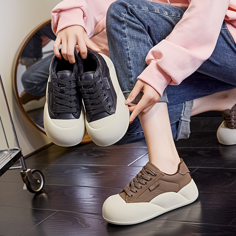 Women's Warm Skate Shoes Thick Sole Lace-up Lightweight Sport Shoes