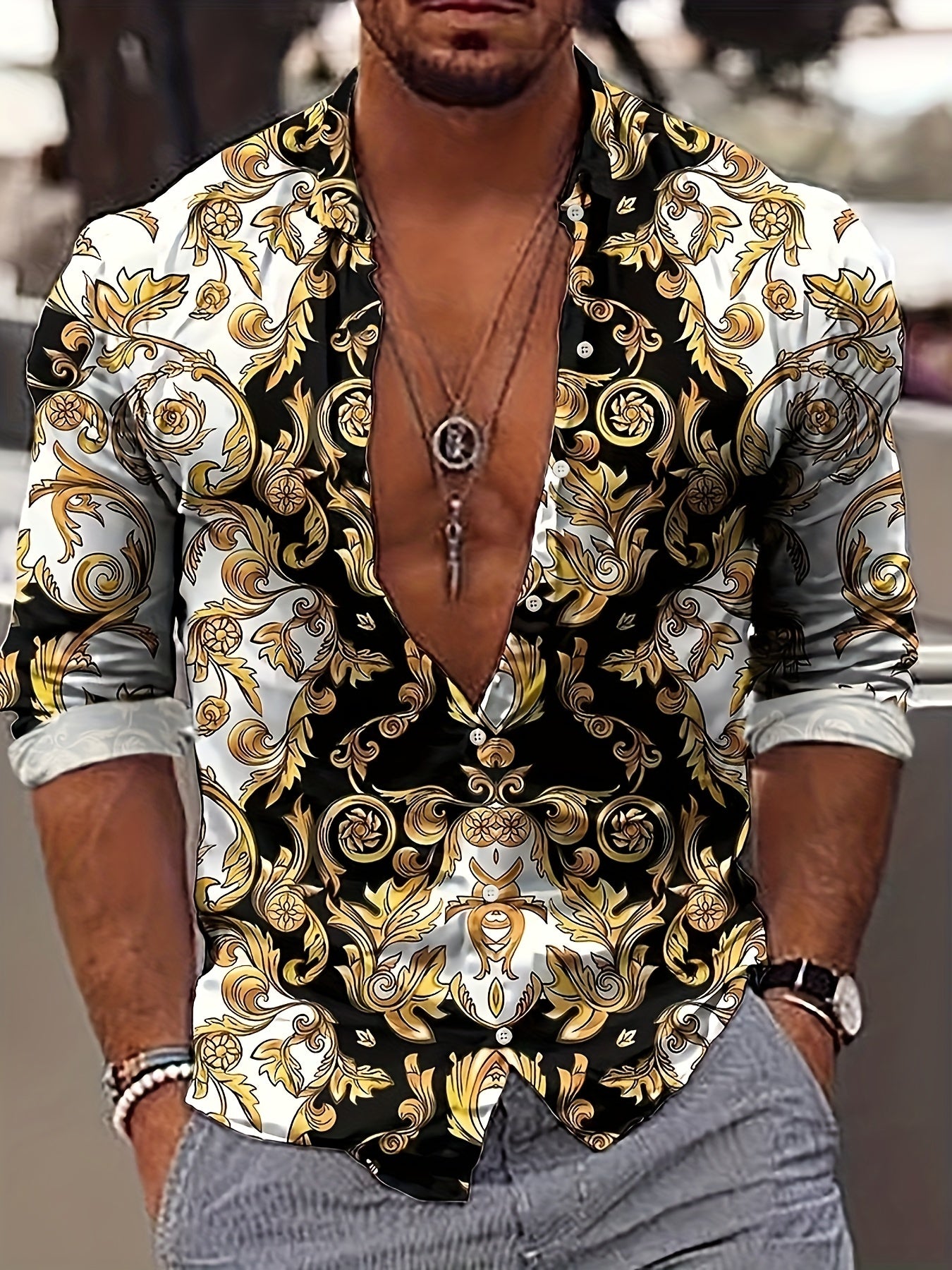Floral Print Men's Long Sleeve Shirt - Spring/Fall Outdoor Wear