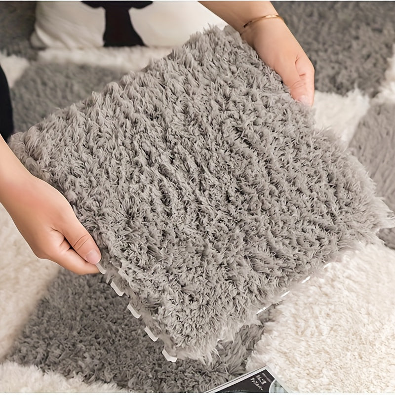 6pcs Soft Foam Interlocking Carpet Shaggy Mat Comfortable Area Rugs
