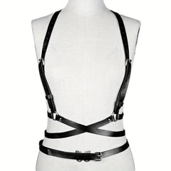Cross Hollow Chest Harness Belt for Women PU Leather Gothic Corset