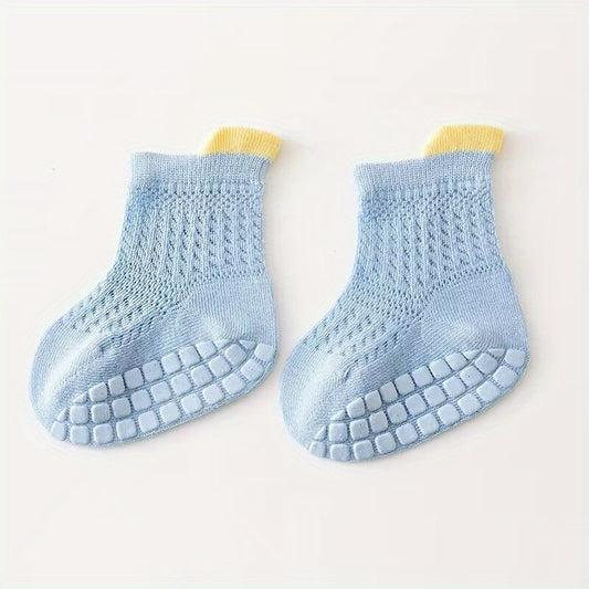 6 Pairs Baby Boys Mesh Breathable Crew Socks Anti-Skid Toddlers Children's Socks