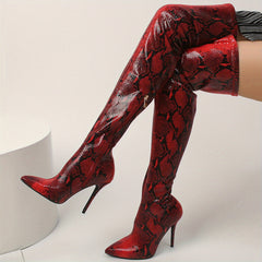 Women's Snakeskin Stiletto Heel Over-The-Knee Boots