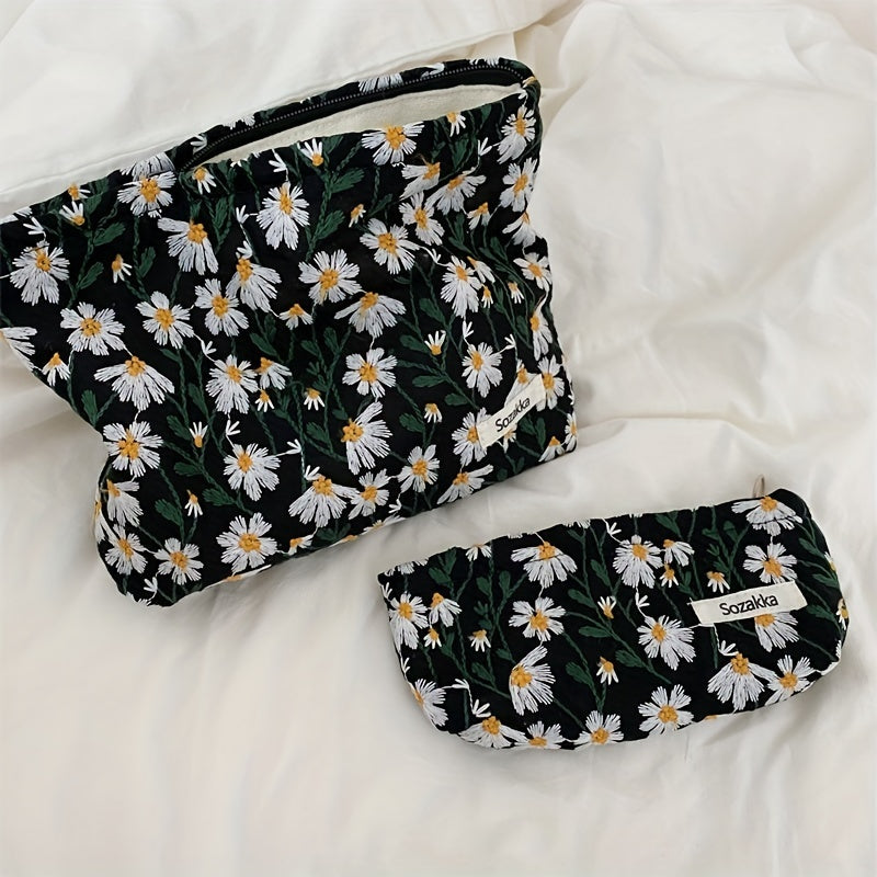 Embroidered Makeup Bag with Zipper Closure for Travel