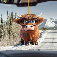Highland Cow Car Pendant Christmas Tree Decoration Acrylic Flat Home Decoration