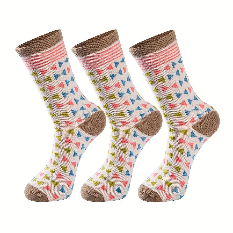3 Pairs Geometric Pattern Socks Women's Mid Tube Stockings