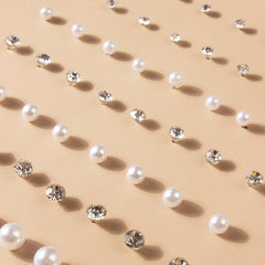 36 Pairs Faux Pearl Crystal Stud Earrings Set - Daily Decor Jewelry