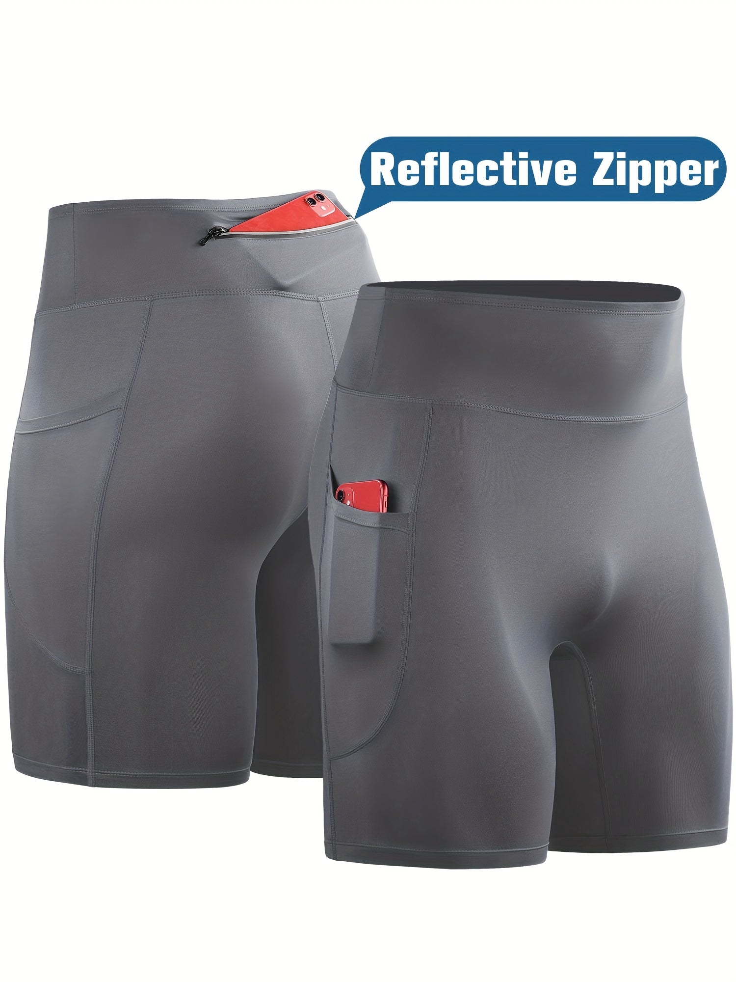 Men's Compression Shorts with Zipper Pocket Quick Dry Base Layer Sportswear