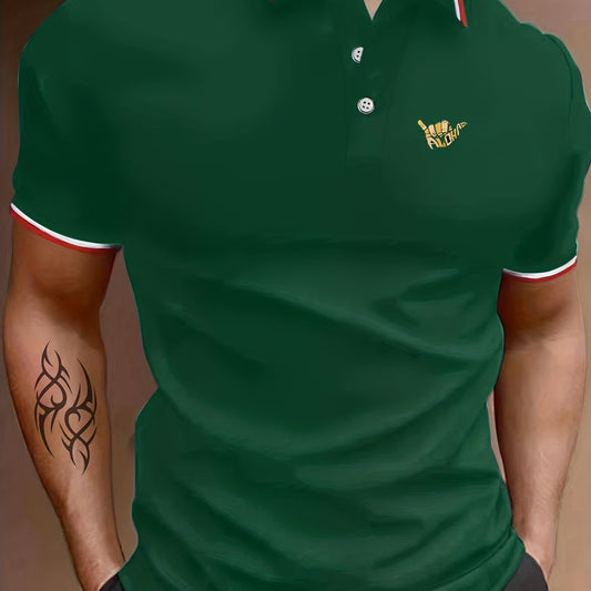Men's Graphic Polo Shirt Casual Stretch Breathable Button Up Short Sleeve Shirt