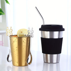 Stainless Steel Cup with Lid & Straw, Creative Drinkware for Home & Office