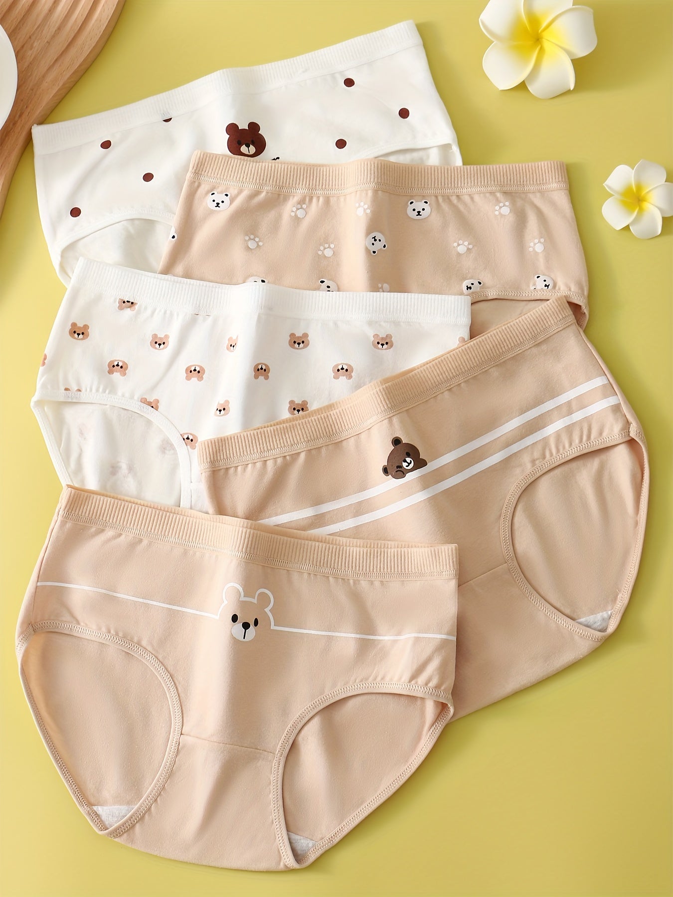 5pcs Cartoon Bear Pattern Triangle Panties for Girls 95% Cotton Underwear
