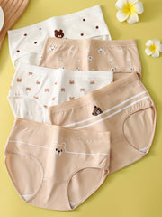 5pcs Cartoon Bear Pattern Triangle Panties for Girls 95% Cotton Underwear