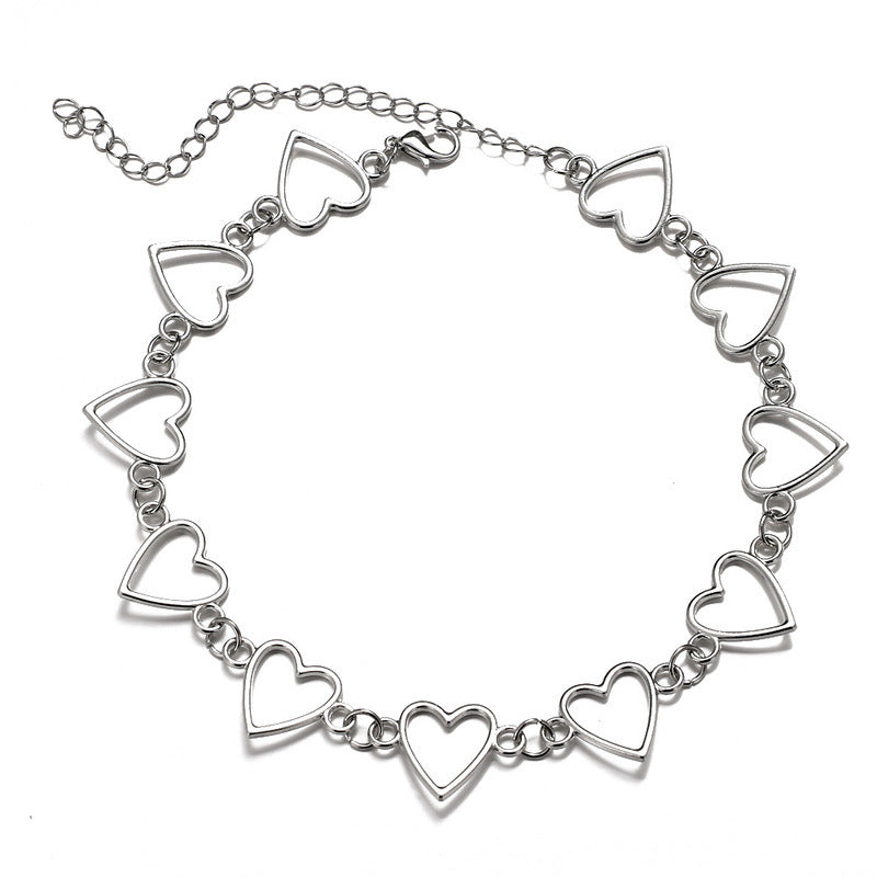 Hollow Sweet Love Heart Choker Bicolor Necklace