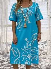  Boho Dress Women's Plus Floral Print Midi T shirt Dress