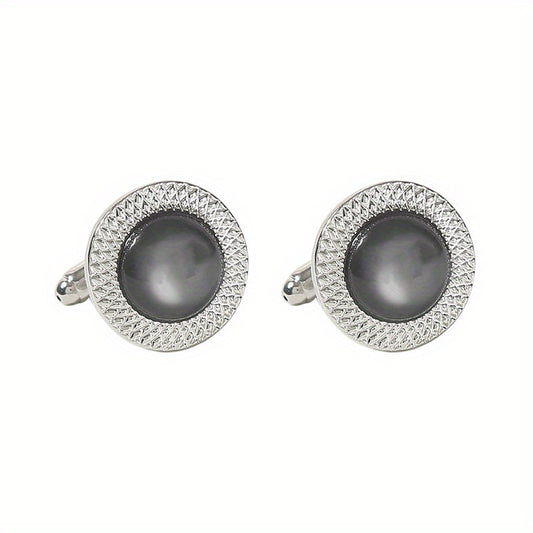 Men's Round Crystal Cufflinks Inlaid with Artificial Diamonds