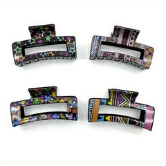 Floral Printed Hair Claw Nonslip Ponytail Holder Retro Style Pattern
