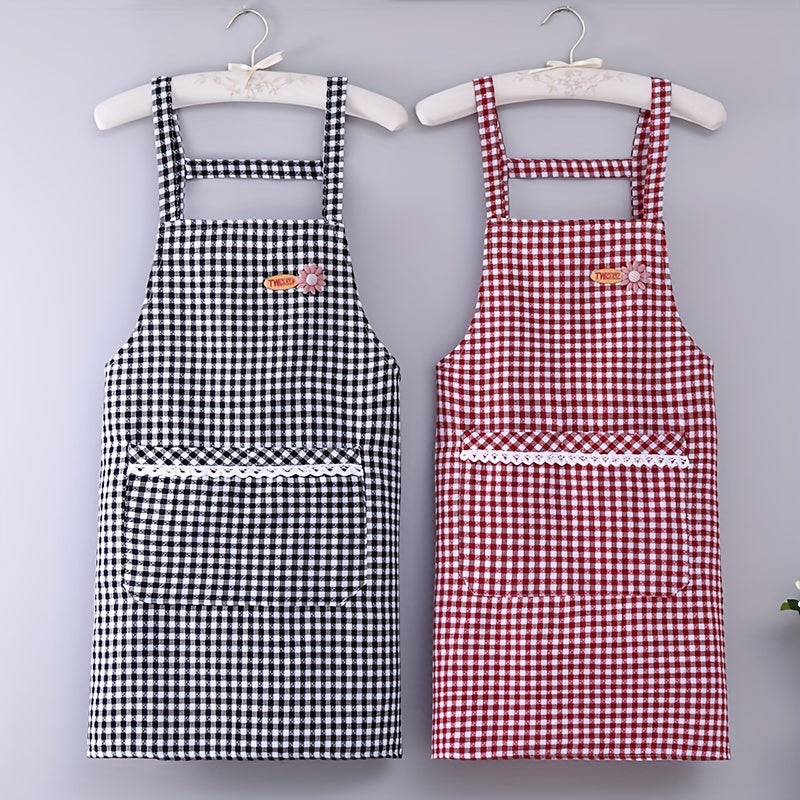 Red Plaid Waterproof Waist Apron for Household Work