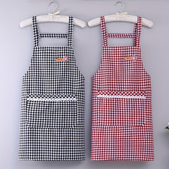 Red Plaid Waterproof Waist Apron for Household Work