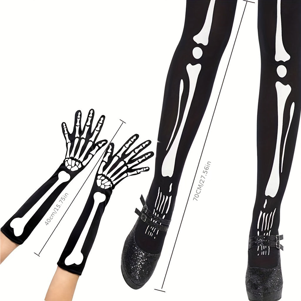 Halloween Skeleton Gloves Luminous Stockings Prom Party Costumes