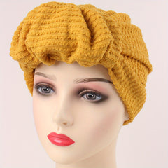 Pleated Pre-tied Turban Cap Embossed Head Wrap Solid Elastic Beanie Head Scarf