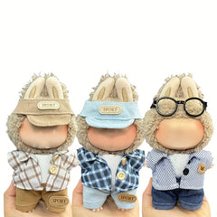 3pcs 6.69in Doll Outfit Set Plaid Hat & Glasses Casual Look