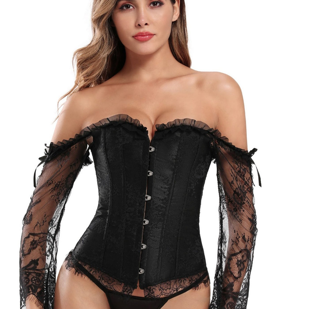 Off Shoulder Lace Corset Dress w High Low Skirt Halloween Costume