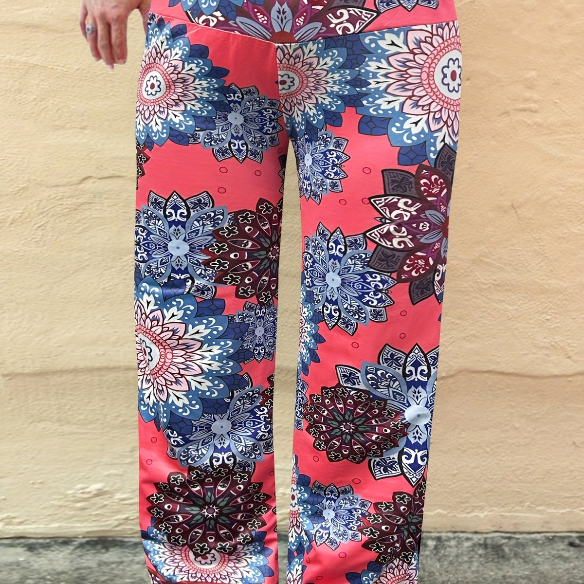 Women's Plus Colorblock Geometric Print Wide Leg Pants