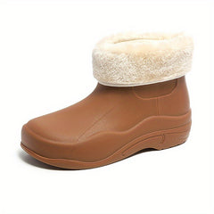 Women's Plush Lined Short Boots Waterproof Slip On Shoes