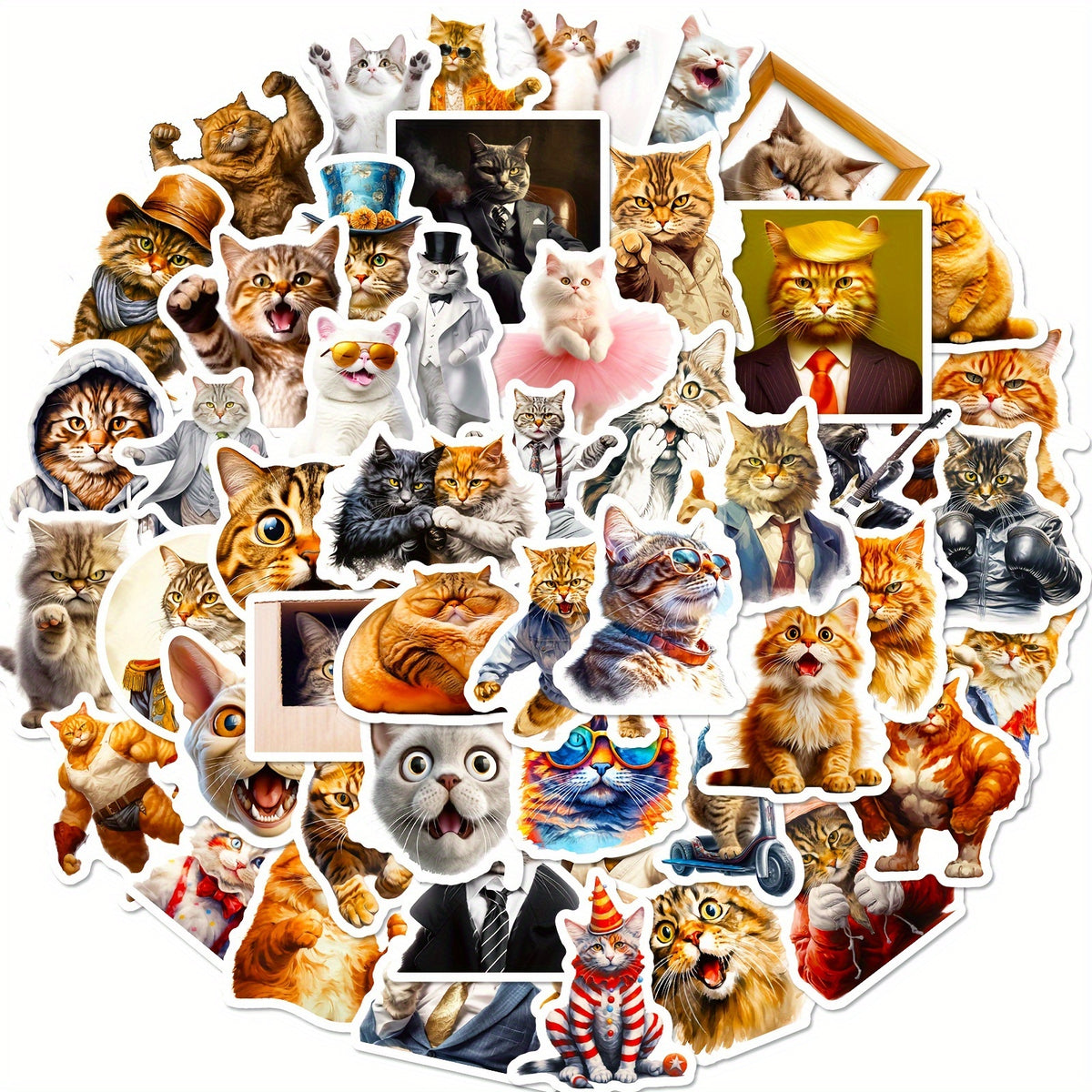 50pcs Funny Cat Head Stickers Laptop Helmet Water Cup Decorative Stickers