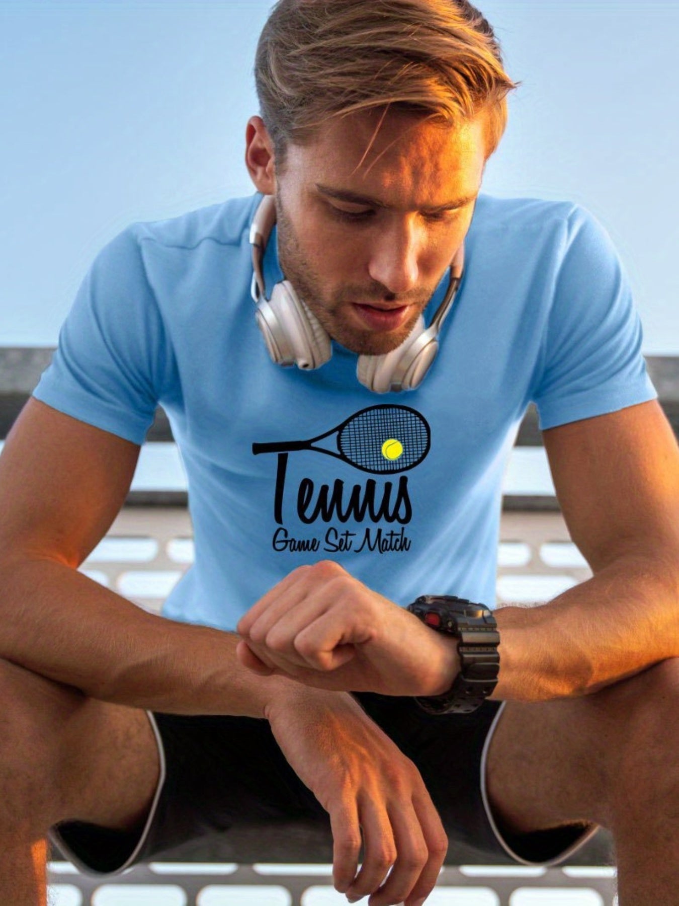 Men's Tennis Racket Graphic T-shirt Active Tee for Summer