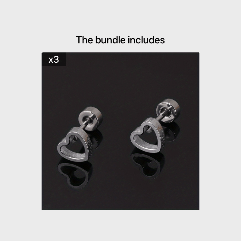 Men's Stainless Steel Stud Earrings Heart Moon Cone Leaf Ear Studs