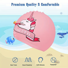 Cartoon Rainbow Horse Swim Cap, Waterproof Silicone, Long Hair Girls & Boys