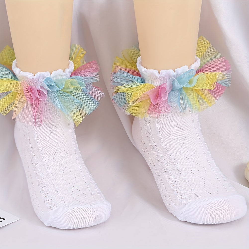 Girls Colorful Mesh Ankle Socks Breathable Comfortable Princess Socks