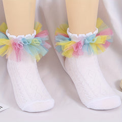 Girls Colorful Mesh Ankle Socks Breathable Comfortable Princess Socks