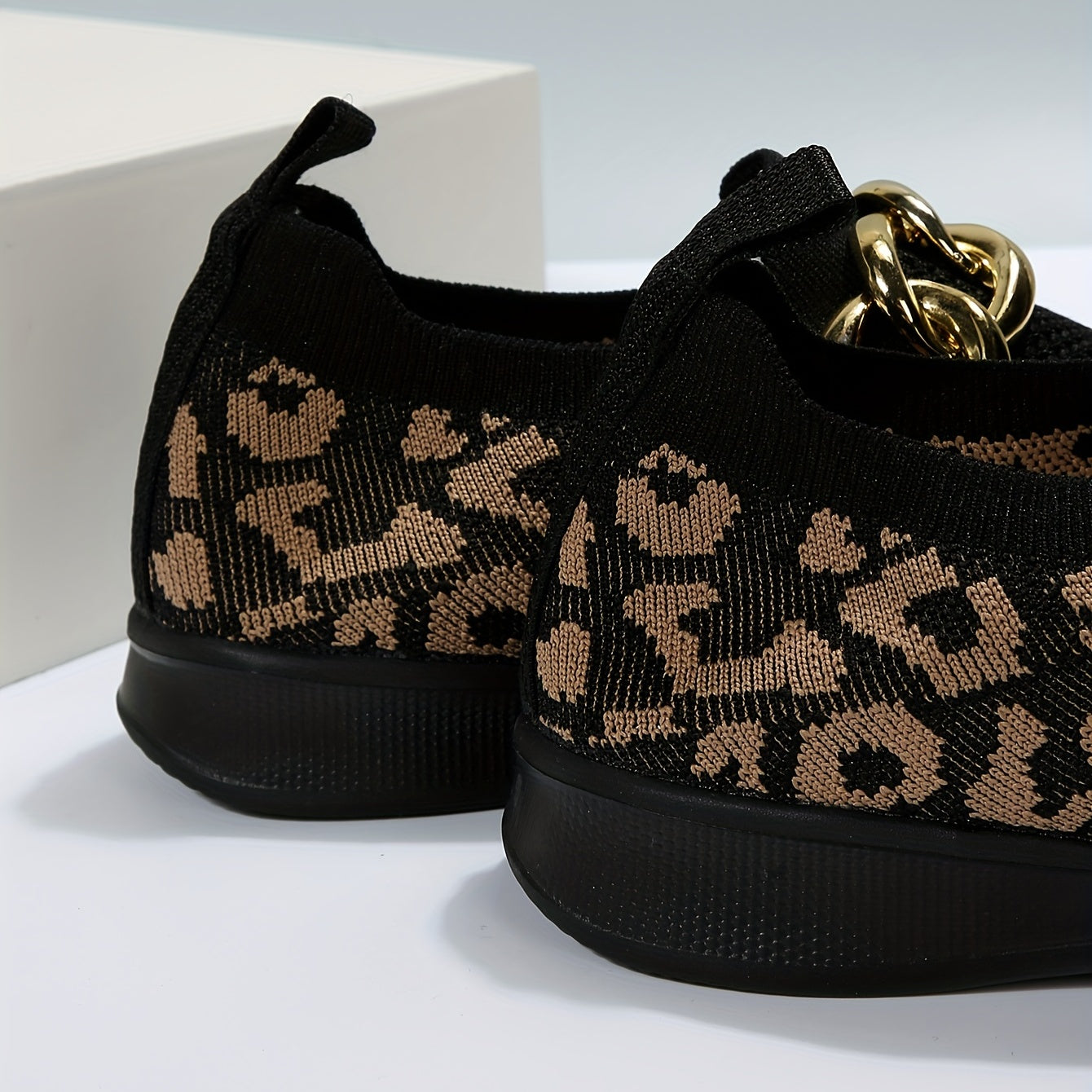 Women's Mesh Slip On Sneakers with Metallic Chain Decor Lightweight Shoes