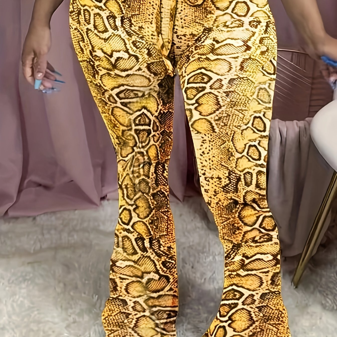  Flared Leg Trousers Drawstring Waist