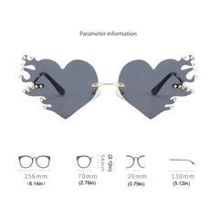 Rimless Flame Heart Sunglasses 90s Burning Glasses