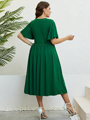  Solid Flutter Sleeve Round Neck Dress