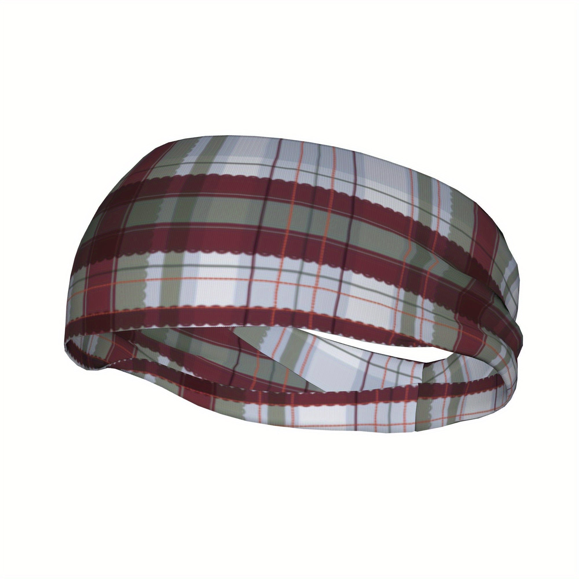 Check Plaid Headband for Sports & Casual Wear Green & Checkered Pattern