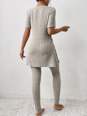 Ribbed Two piece Set Crew Neck Tops & Slim Pants Outfits