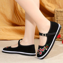 Women's Ethnic Embroidered Cloth Shoes Ankle Strap Lightweight Outdoor Shoes