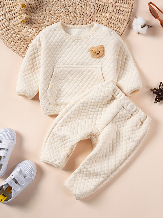 Baby Bear Pattern Pullover Top & Pants Set