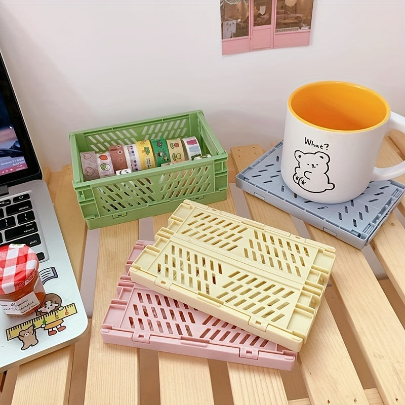 Mini Folding Plastic Storage Box Desktop Cosmetic Organizer