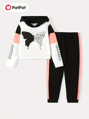 2pc Girl's Butterfly Print Hoodie & Pants Set