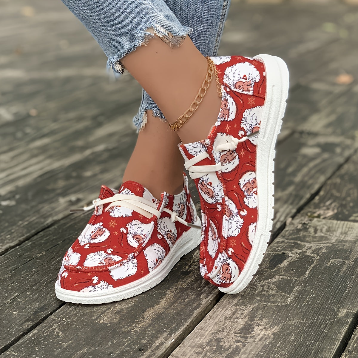 Christmas Santa Claus Slip On Sneakers Lightweight Comfortable Boat Shoe