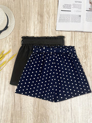 2 Pack Women's Casual Shorts: Solid Elastic & Polka Dot Tie Waist