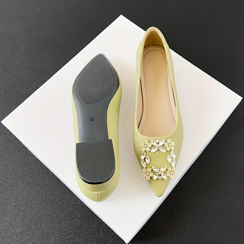 Women's Rhinestone Slip On Chunky Heel Shoes