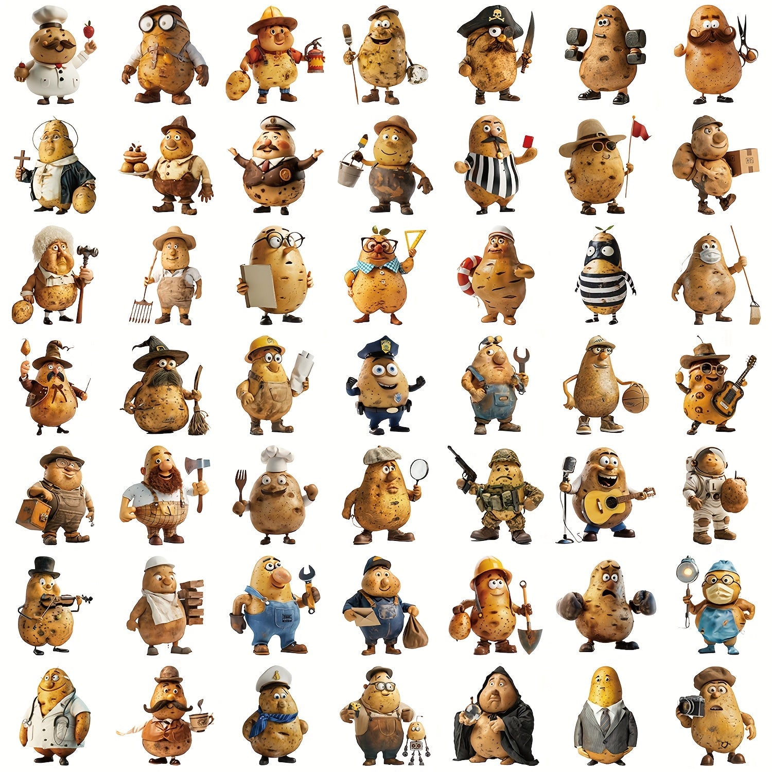 50pcs Cartoon Potato Stickers Reusable Assorted Characters