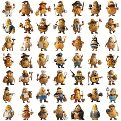 50pcs Cartoon Potato Stickers Reusable Assorted Characters
