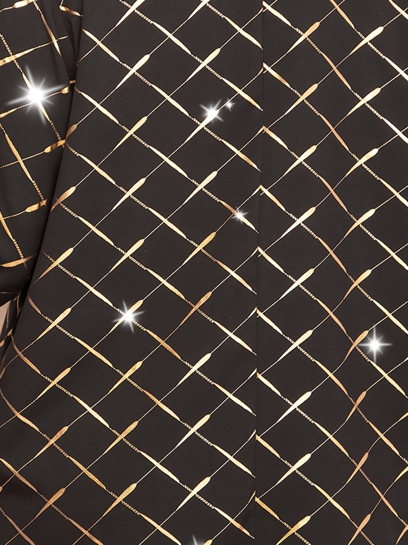  Blouse Women's Plus Golden Argyle Print Long Sleeve Tie Neck Shirt Top