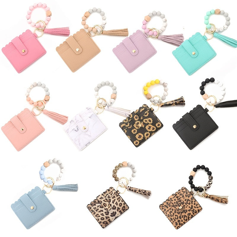 Leopard Pattern Wallet Shape Key Chain PU Leather Tassel Pendant